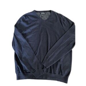 Nordstrom Men's Blue V-Neck Sweater Cotton Cashmere Blend Classic Size Large